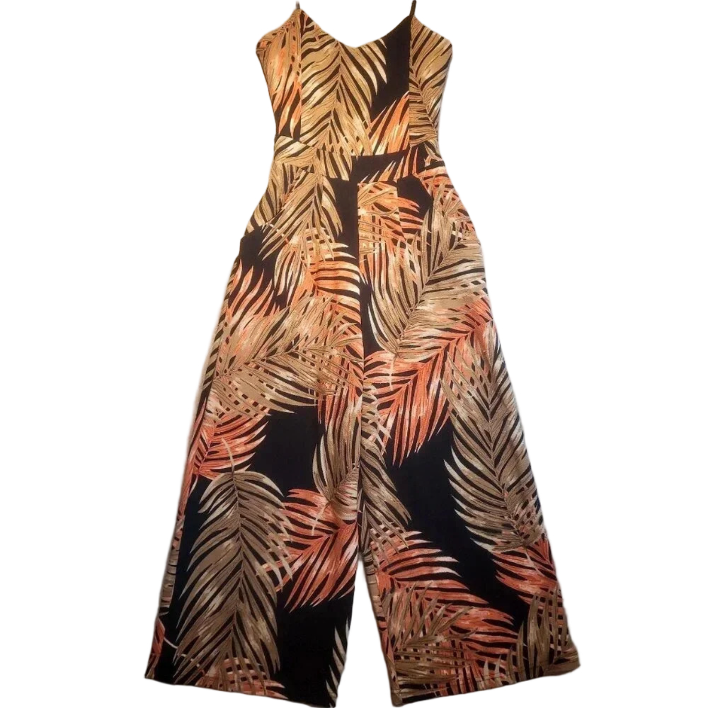 Eclipse  Jungle Fauna Black & Orange Jumpsuit Size Small